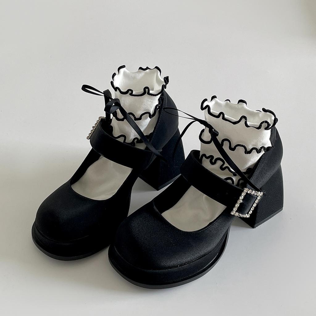 Schwarze französische Retro-Dickabsatz-High Heels Damen Sommer 2025 neu mit Rock vielseitig leichte Öffnung Mary Jane Einzelschuhe