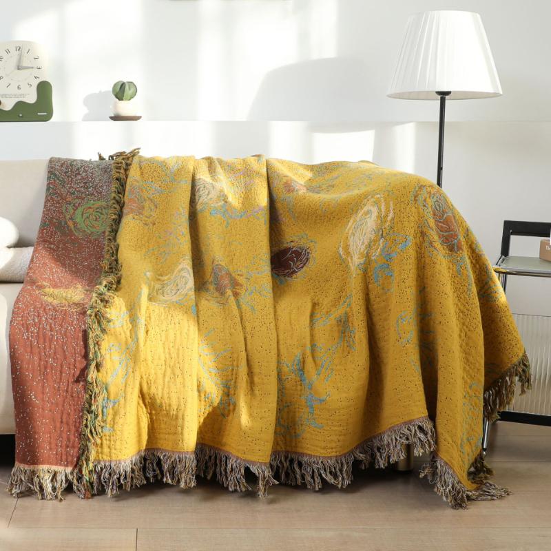 High-end 100% Cotton Gauze Sofa Cover, Bedspread & Throw Blanket - Couch Protector, Summer Cooling Blanket, Reversible Quilt