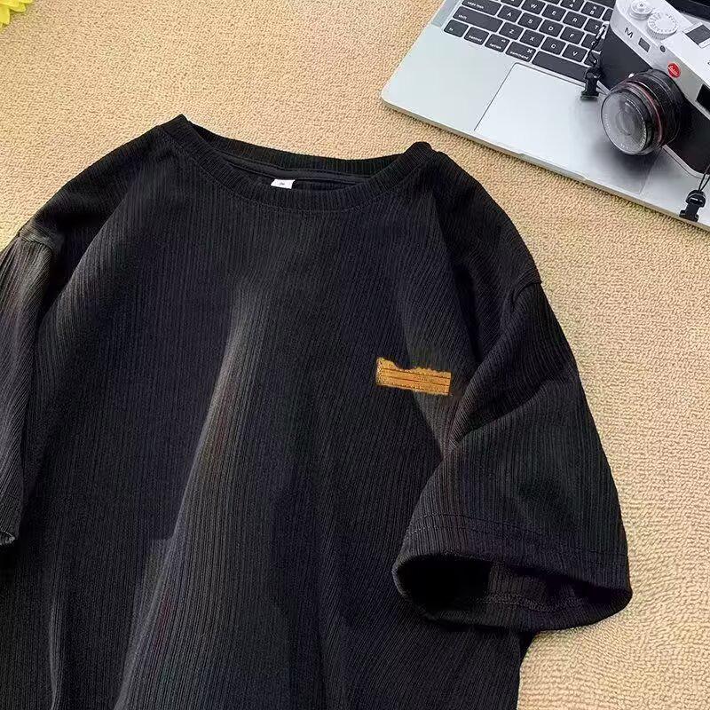 

Men s Plus Size Ice Silk Retro Short Sleeve Streetwear XL чёрный