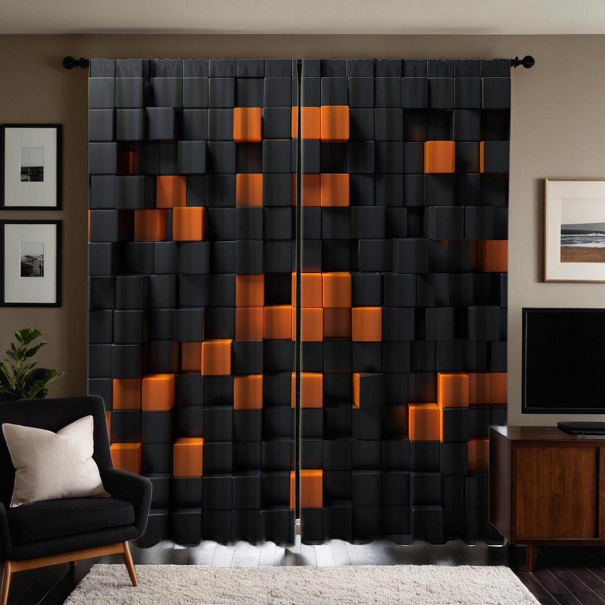 

2-х компонентная HD цифровая черная занавеска из цельного дерева с мозаикой, украшение для дома, стиль, украшение для гостиной, спальни, через карнизную занавеску W52H63inchW132H160cm