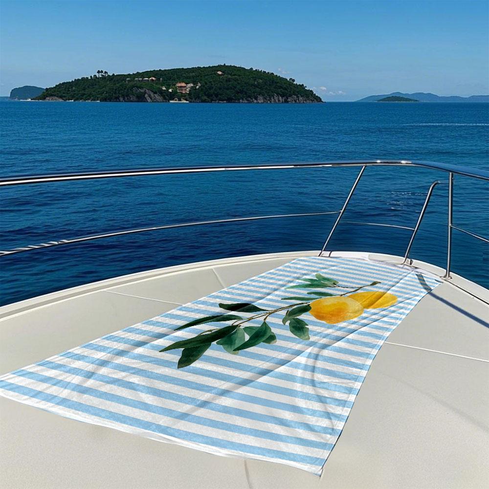 Lemon Branch with Blue Stripes Quick Drying Bath Towel Microfiber beach towel light weight swimming camping yoga beach out