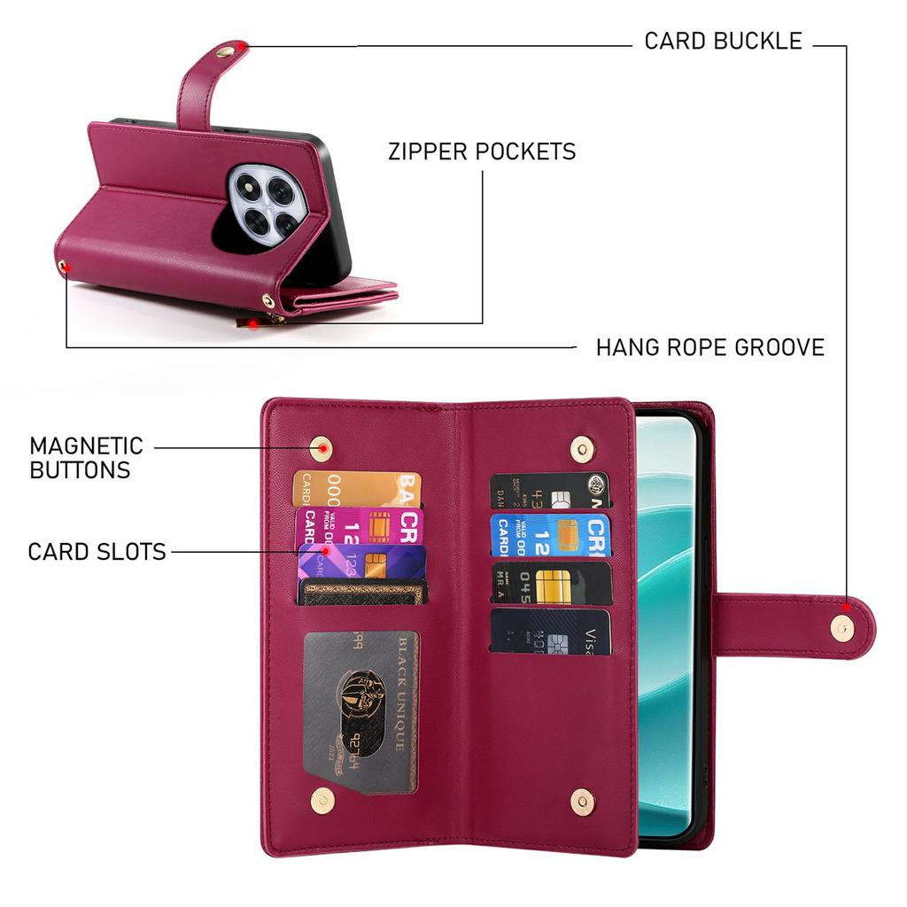 For Xiaomi Poco M8 5G/Redmi Note 15 5G (Global) Case Zipper Pocket Wallet Leather Phone Cover with Straps
