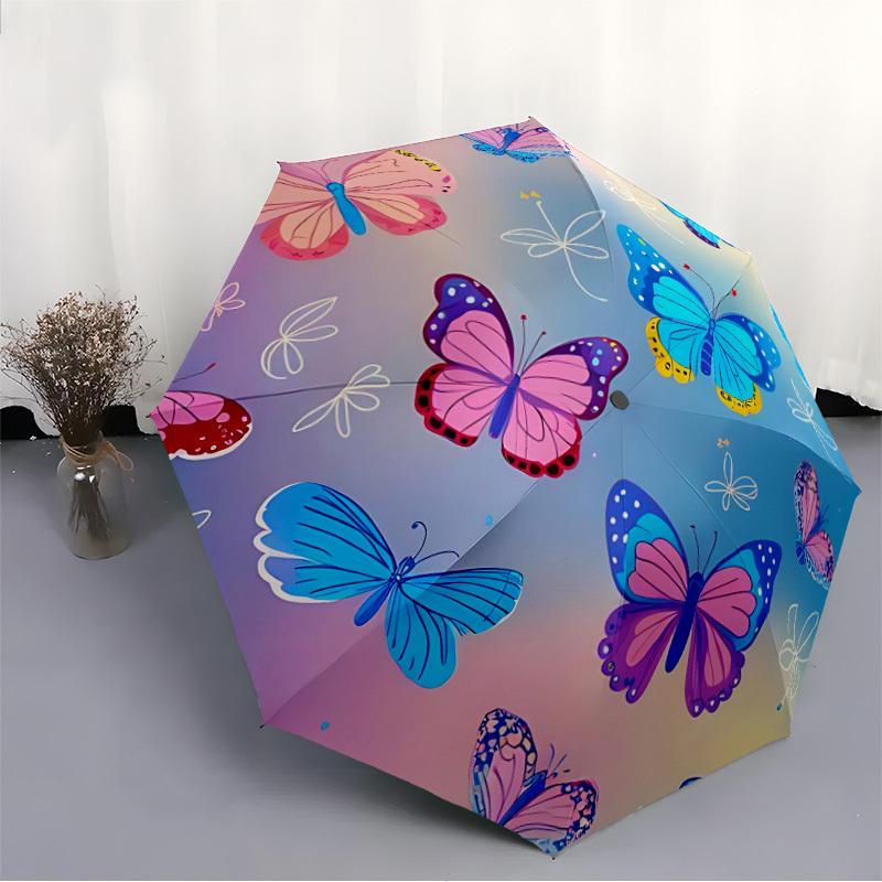 1pc Butterflies, Pastel Automatic Open/Close Umbrella - Compact Travel Umbrella with 8-Rib Durable Frame, Lightweight & Portable Design Z39