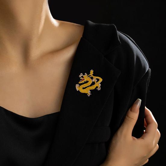 Ethnic Style Brooch Pin Unisex Dragon Shape Rhinestone Inlaid Enamel Pin