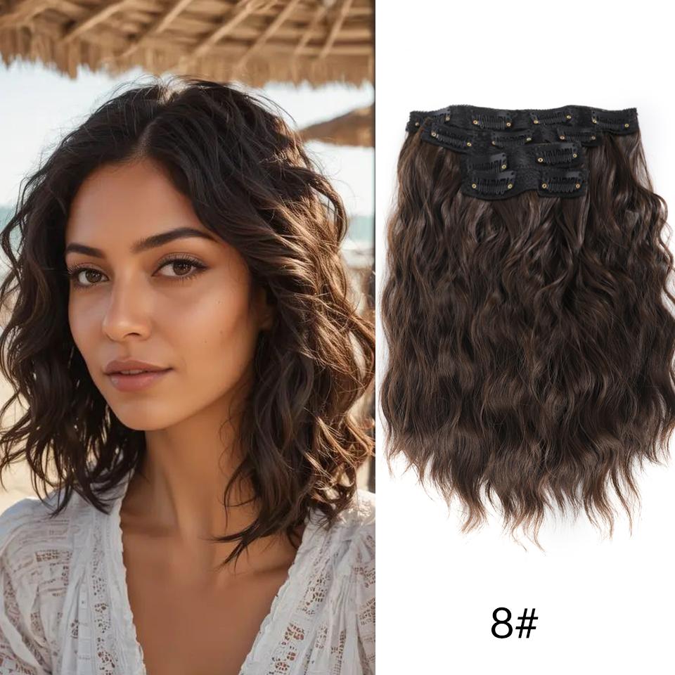 

Накладные волосы на заколках 4 шт. на всю голову длиной 12 дюймов, кудрявые, волнистые, из синтетических волос, натуральные волнистые для женщин, девушек, для волос