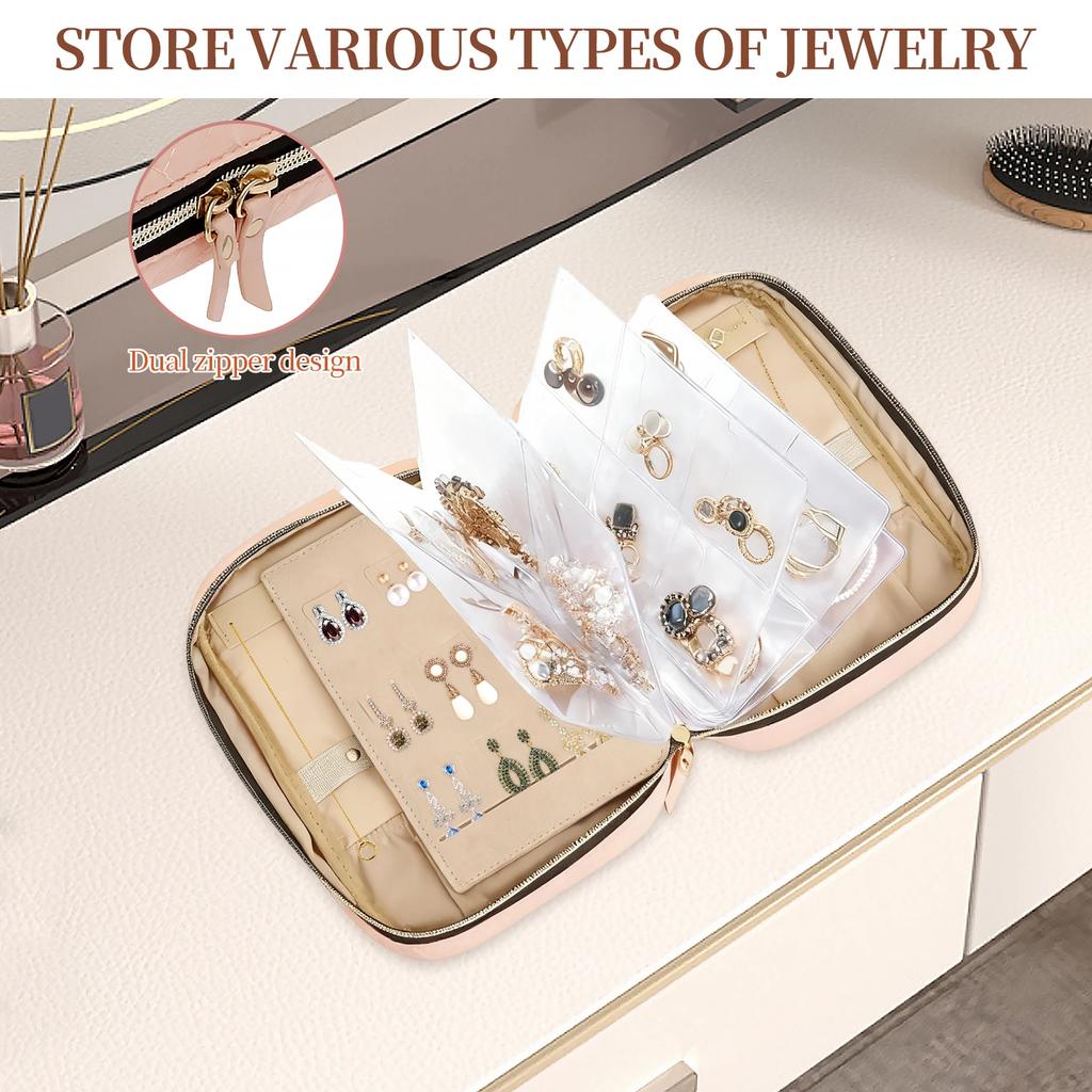 Travel Jewelry Organizer Case Large Capacity Portable Jewelry Storage Bag Ring Binder Lightweight Necklace Earring Pouch Bag
