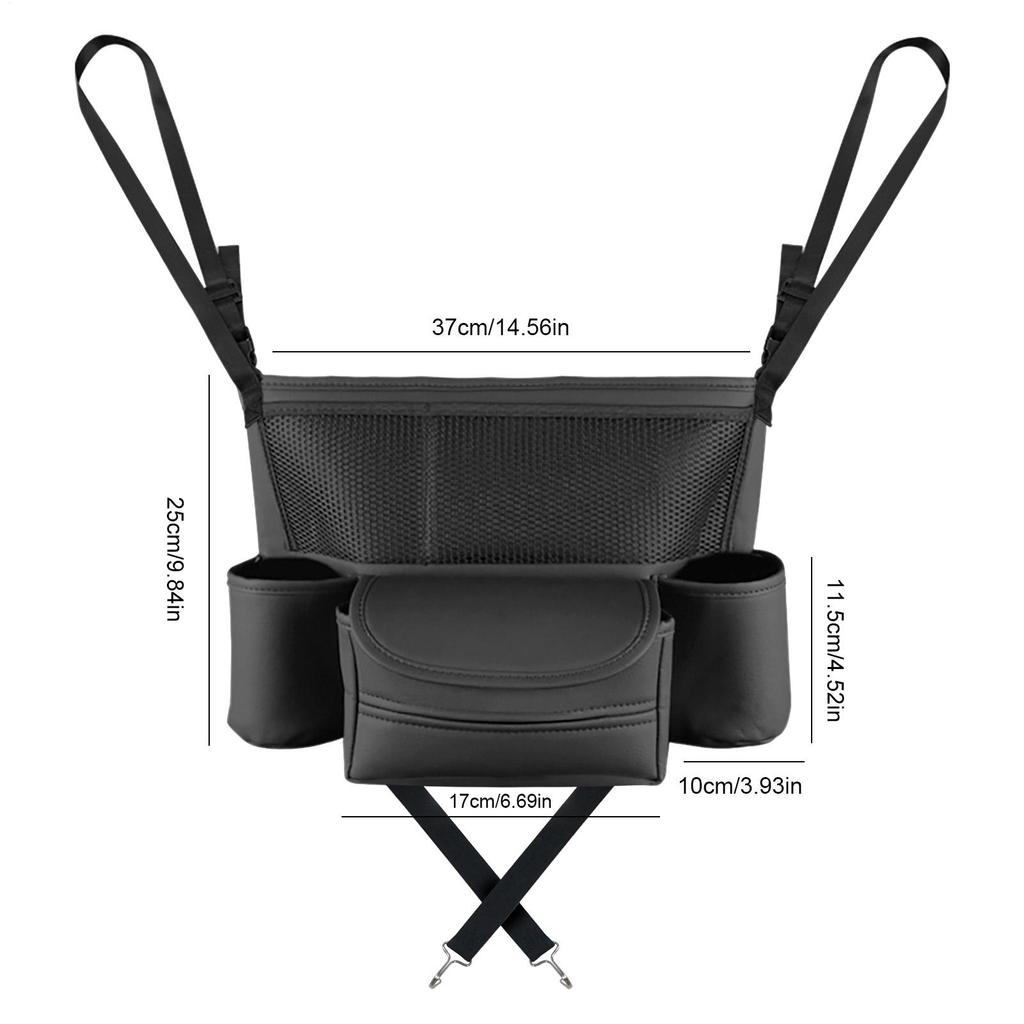 Car Organizer Between Front Seats Hangable Multi-Pocket Net Bag PU Leather Car Organizer Between Seats For Drivers Kids Pets