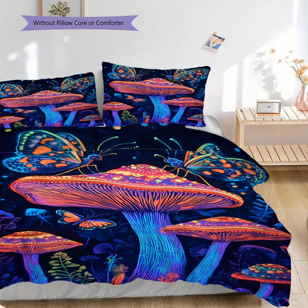 Mushroom Pattern Bedding Quilt Set Quilt Cover Pillowcase Home Decoration Birthday Gift (1 * duvet cover + 2 * pillowcase, without core)