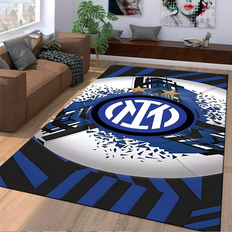 Blue and Black Inter Milan Logo Carpet with Stars Design Suitable for Use As an Anti-slip for Living Room Bedroom Sofas