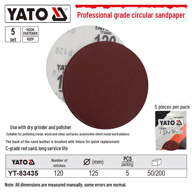 YATO Self-Adhesive Circular Sandpaper for Angle Grinders and Pneumatic Polishers