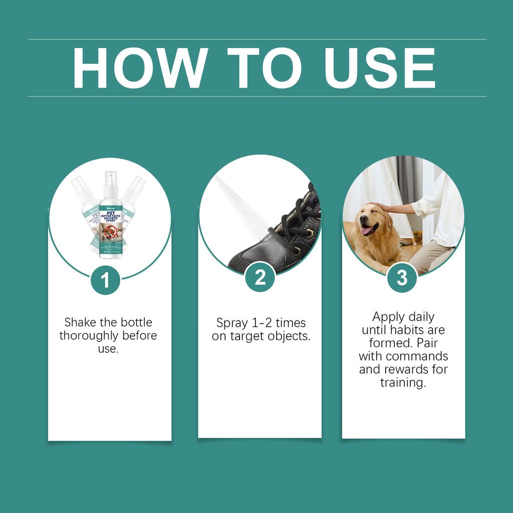 100ml Pet Bitter Taste  Spray - No Chew Deterrent For Dogs & Cats, Safe  To Stop Scratching, Biting & Licking, Indoor Use For Furniture & Wounds
