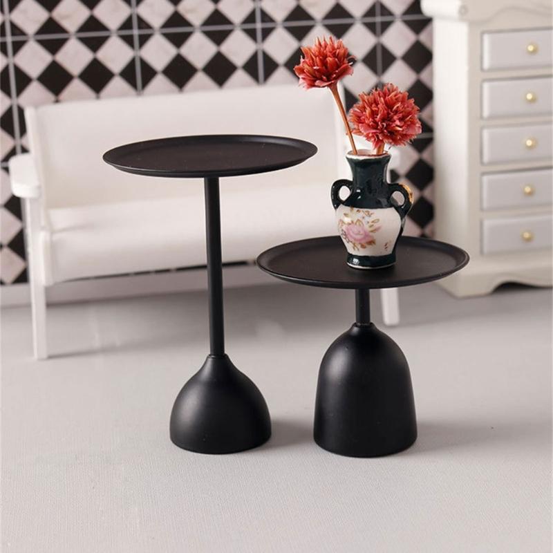 Black Iron Miniature Coffee Table 1/12 Miniature Scene Display End Table Simulation Furniture For Dollhouses Collector