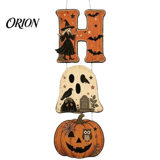 Vintage Wood Grain Wall Art Halloween Wooden BOO Hanging Sign, Creative Letter Pendants, Ghost Pumpkin Black Cat Festive Atmosphere Decoration