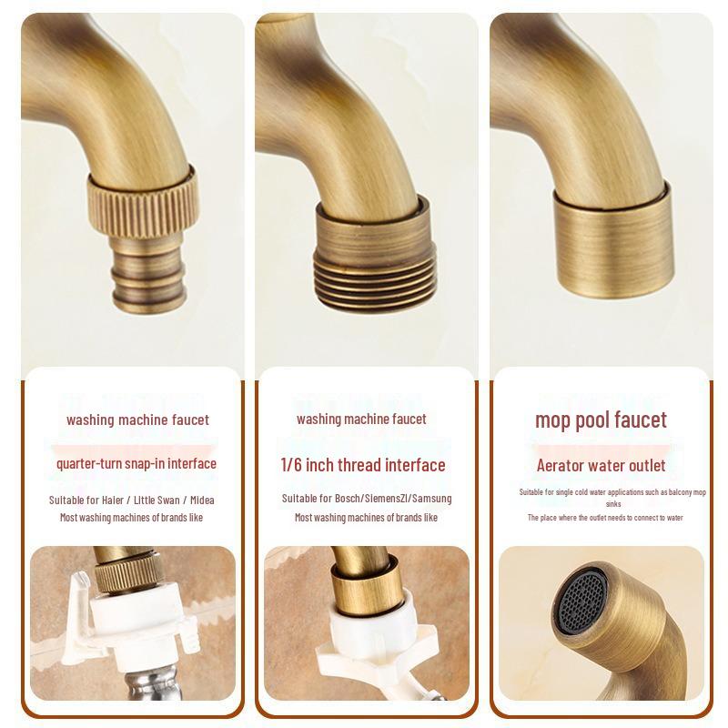 Grifo para Fregadero de Mopa de Estilo Europeo de Doble Uso con Rociador de Apertura Rápida - Agua Fría Única, Uno Entra Dos Salen