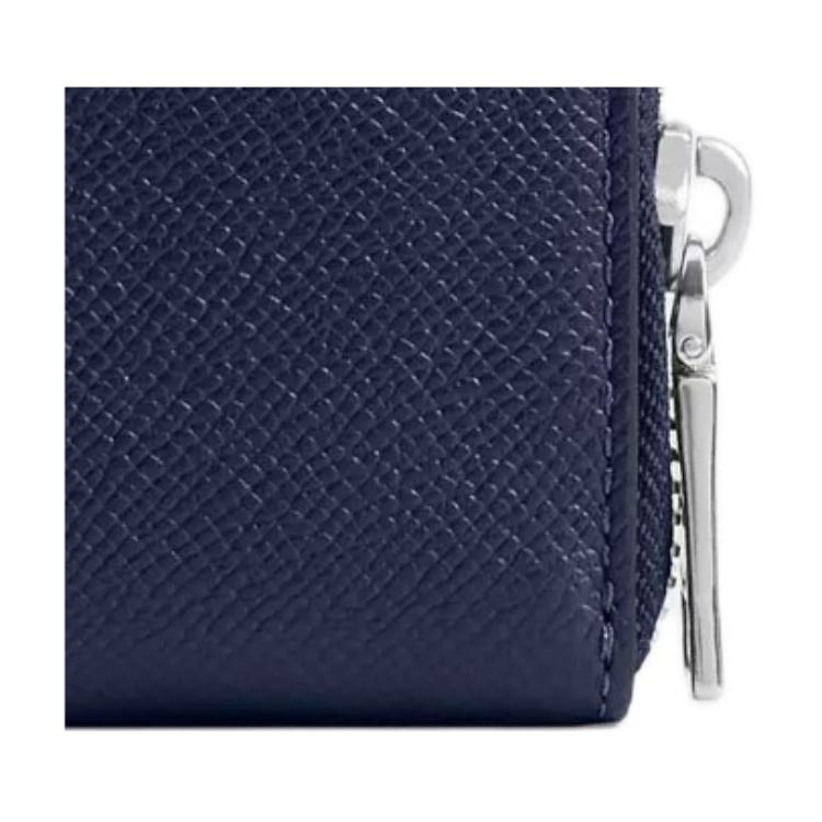 Coach Zip Around 11 Crossgrain Leather Card Case Small Women Accessories Dark-Blue CU220-DEB