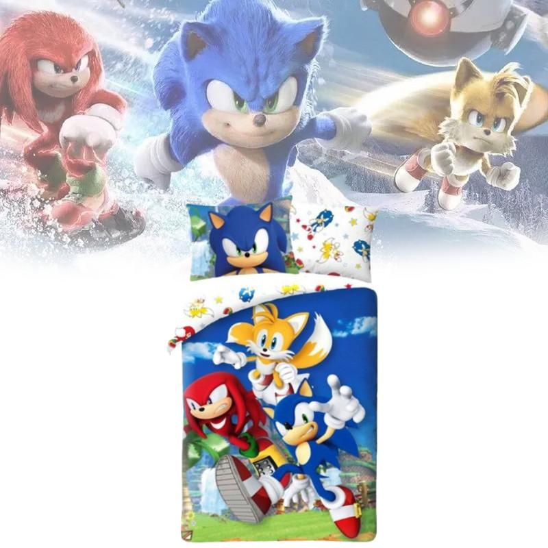 Sonic The Hedgehog Cartoon Bedding Set With Cotton Duvet Cover And Pillowcase For Bedroom Decor
