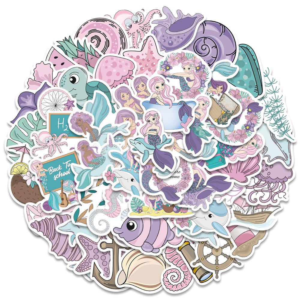 56Pcs Pink Kawaii Mermaid Girl Cute Stickers Skateboard Notebook Fridge Phone Guitar Luggage Decal Sticker Kids Toy