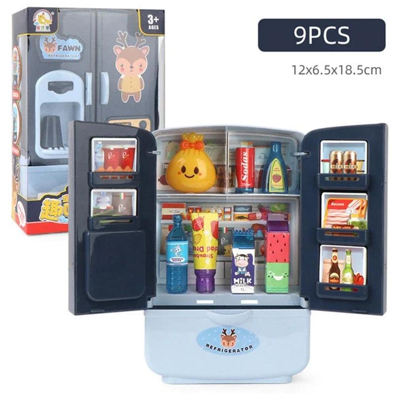 

Kids Toy Fridge Mini Double Door Refrigerator Baby Toys Furniture Simulation Pretend Play Kitchen Toys Accessories Role Play синий