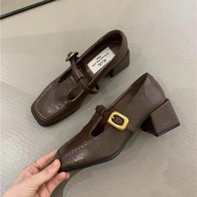 Fashion French Retro Women's Square Toe Pumps 2024 New Comfortable Square Heel Dress Shoes Simple and Versatile Ladies Thick Heel Shoes