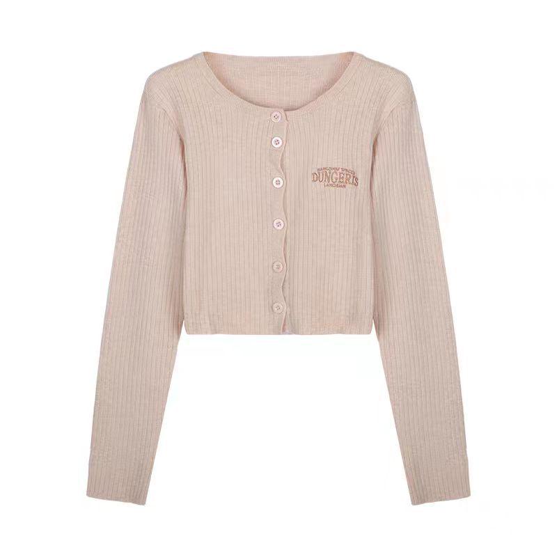 Plus Size American Retro Letter Knit Cardigan - Slimming, Short, Hot Girl Style