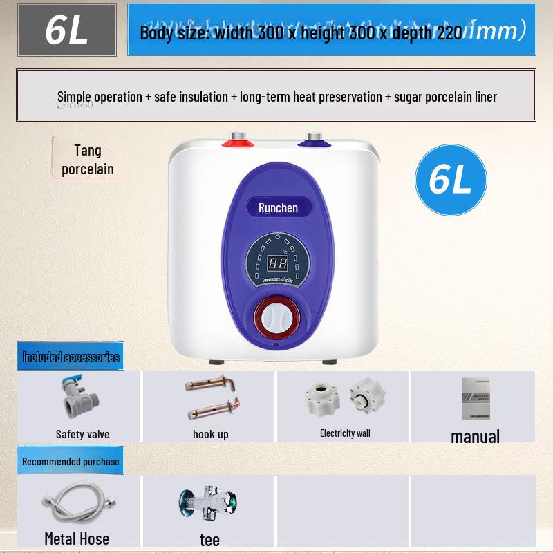 Compact Kitchen Water Heater 6L/8L, Dual Outlets, Enamel Tank, 3-Year Warranty