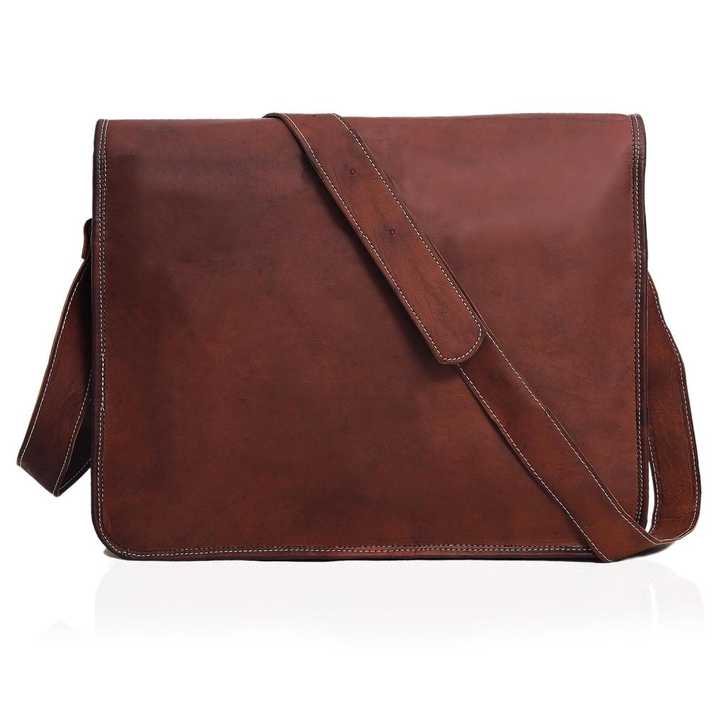 Leather Messenger Bag: 15" Laptop Shoulder Satchel Crossbody Christmas Gift for Men and Women