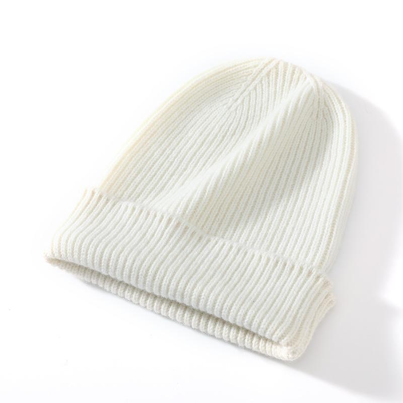 Pure Cashmere Autumn and Winter New Men's and Women's Solid Color Ingot Needle Cuffed Simple Warm Knitted Baotou Hat