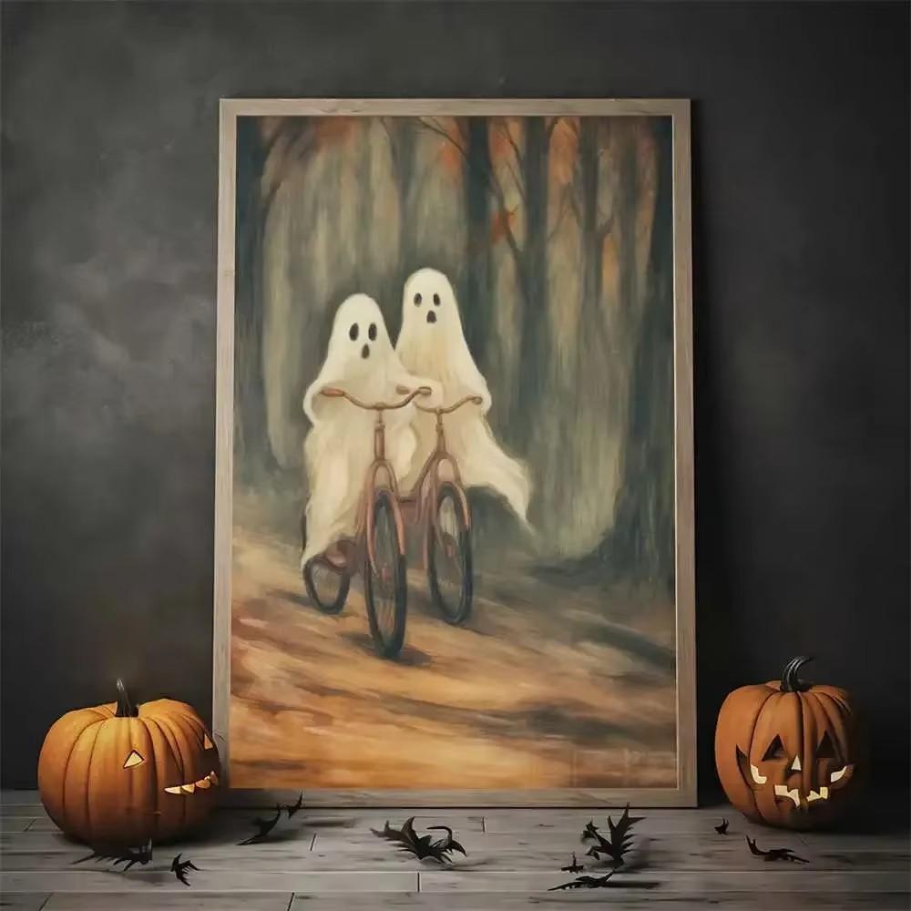 Vintage Wall Art Music Sports Spooky Aesthetics Bicycle Halloween HD Canvas Print Poster Home Living Room Bedroom Decoration