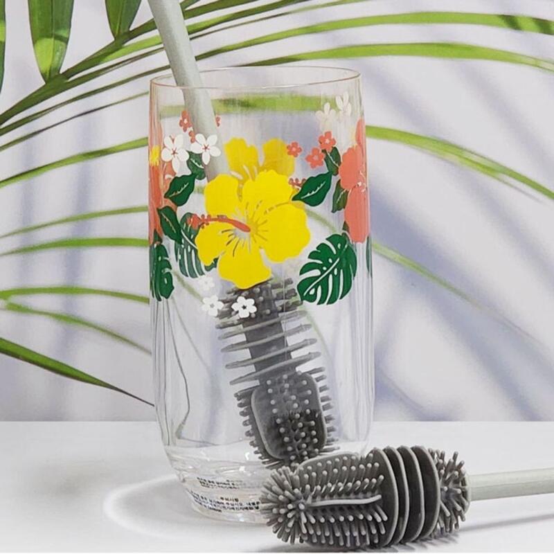 Long silicone brush for bottle cleaning, water bottle, glass, and dishwashing