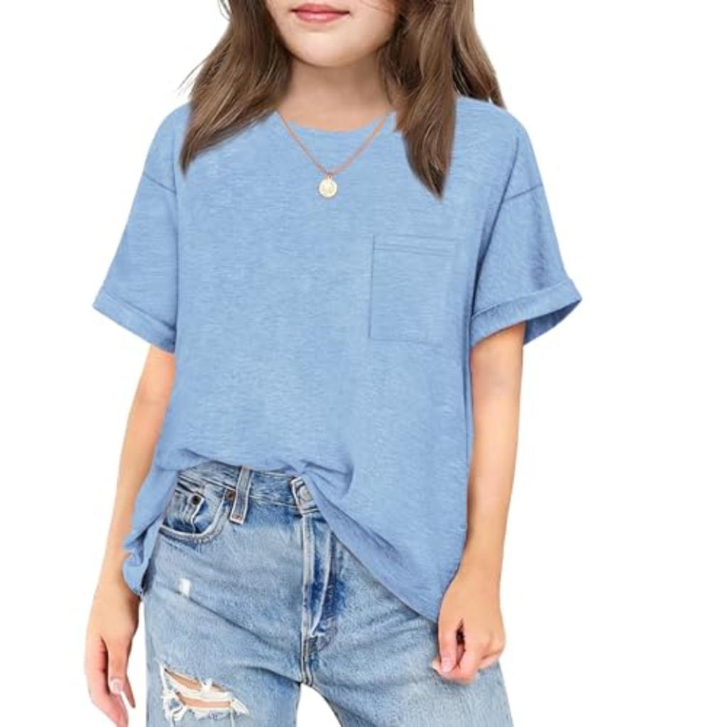Children's Daily Casual Round-neck Short-sleeved Shirt With Pockets
