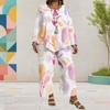 Women Plus Size Printed Round Neck Long Sleeve Layered Top Wide Leg Cropped Pants Two Piece Set