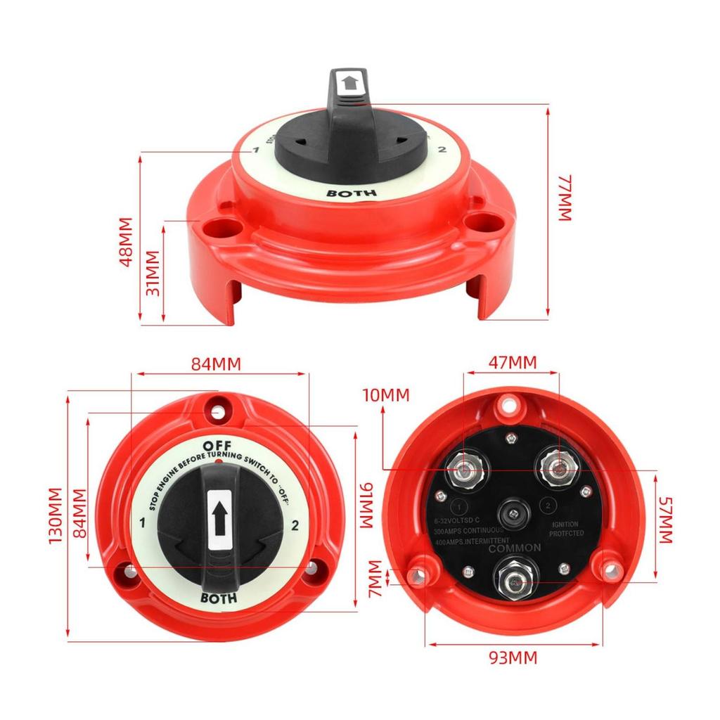 Red Resin Dual Battery Switch Vehicle Power Part Heavy Duty