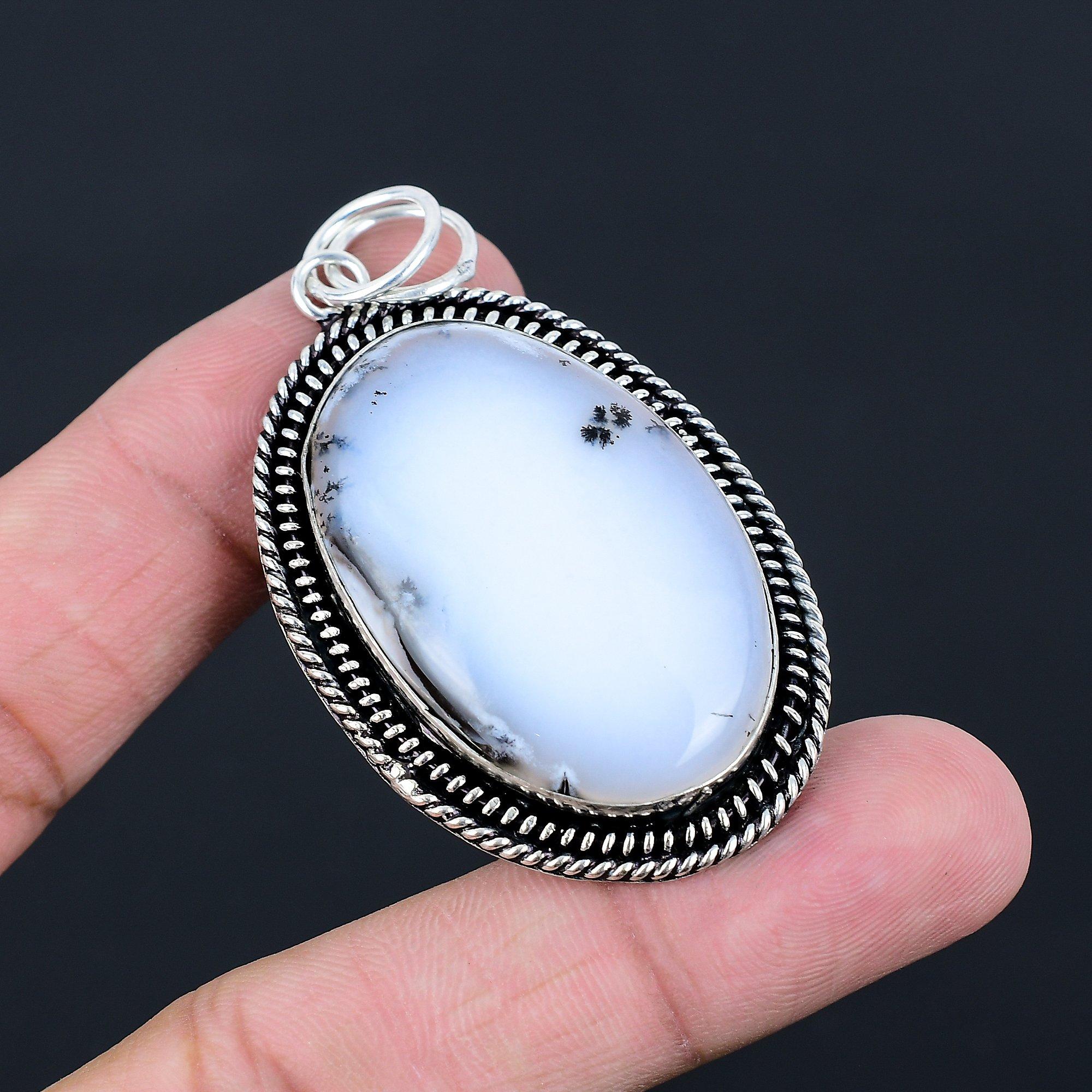 Dendrite Opal Gemstone Sterling Silver Daughter Bezel Artisan Pendant Jewelry