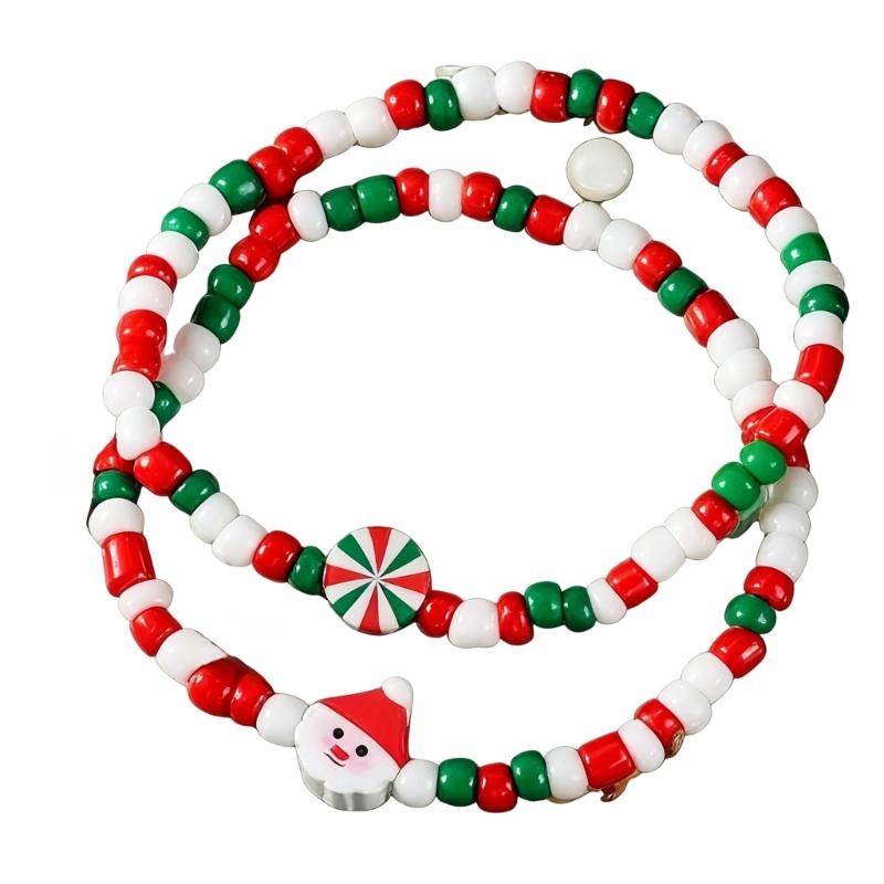 Festival Santa And Snowman Designs Soft Clay Beaded Bracelet 18cm Adjustable Length 3 Unique Styles Lightweight Jewelry