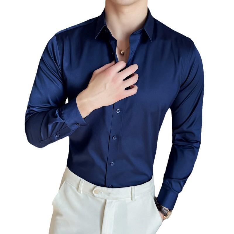 New Men's Elastic Non-ironing Traceless Shirt Long Sleeve Business Casual Shirt