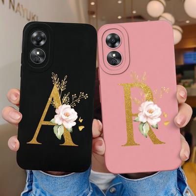 Sevimli harfler durumda OPPO A1 Pro A5 A9 2020 A15 A16 A17 A52 A53 yumuşak silikon kare koruyucu kapak gül mektup tamponlar OPPOA17 telefon Coque