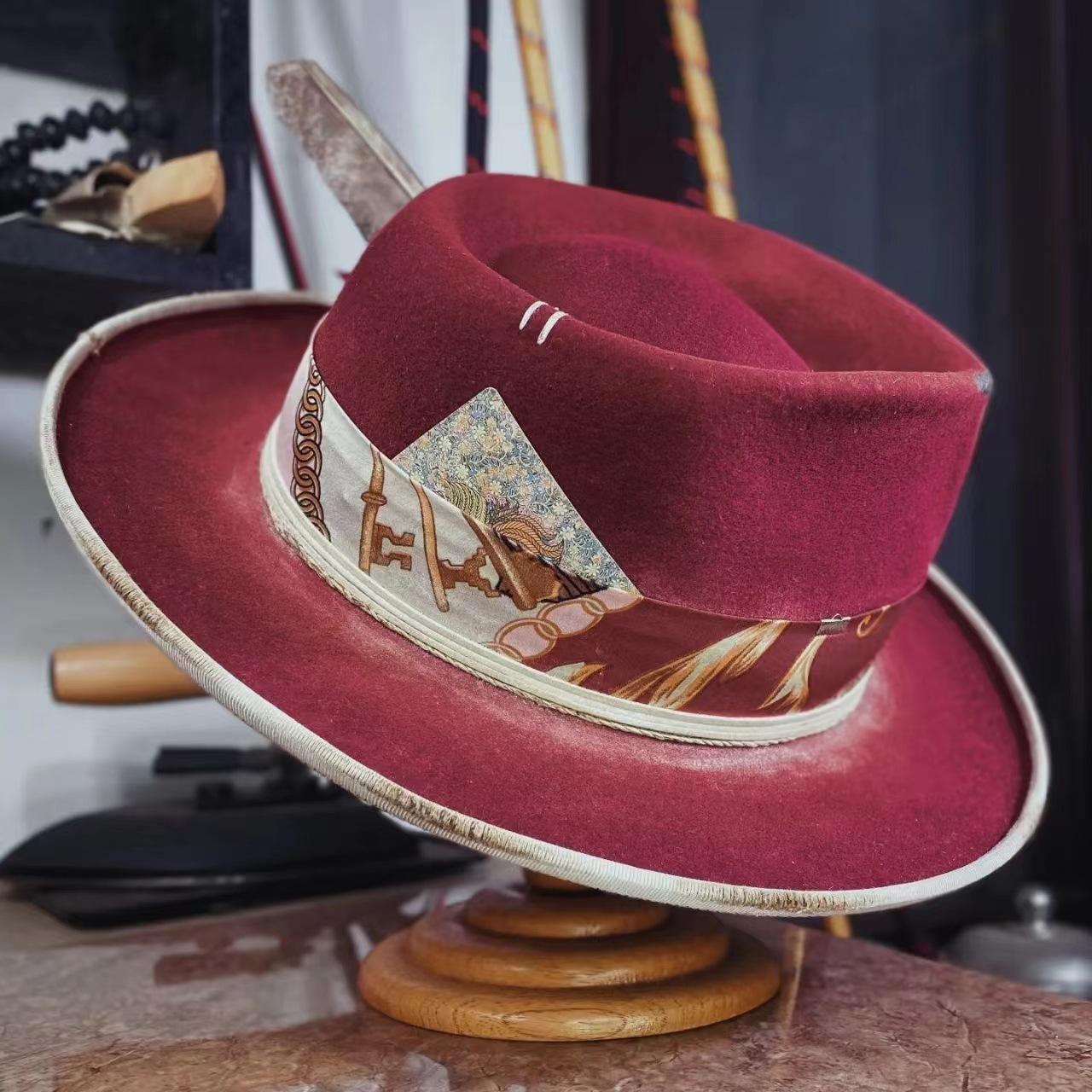 New Direct Sales Sheep Felt Hat, Solid Color Sheep Felt Hat, Retro Webbing Decorative Pure Wool Felt Hat