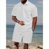 Men's Casual Breathable Button-down Placket Polo Shirt Solid Color High-quality Stand-up Collar Short-sleeved Shorts Set