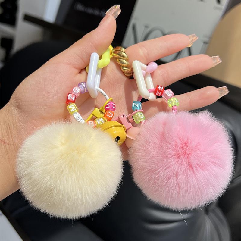 Creative Cute Rabbit Fur Keychain Fluffy Pendant Toy Car Key Holder Schoolbag Bag Cartoon Plush Doll Jewelry Women'S Decoration