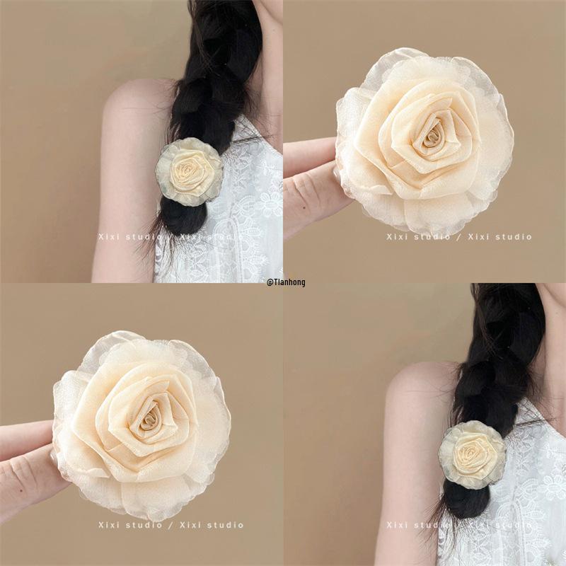 

2025 Women s Rose Hairpin: Flower Clip for Side Braids & Beach Headdress White flower white edge hair rope