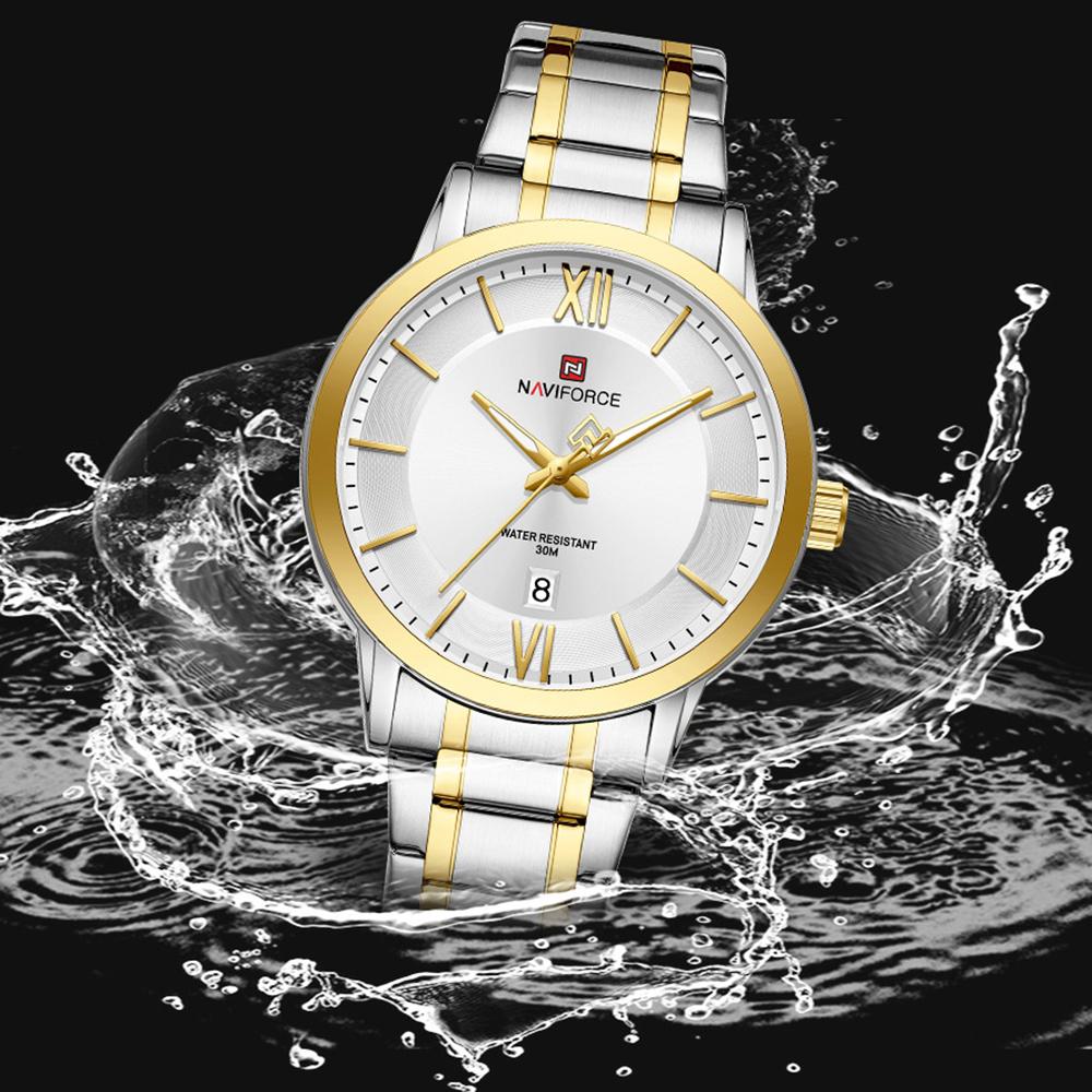 Naviforce Original Simple Quartz Watch for Men Calendar Stainless Steel Strap Waterproof 3ATM Luminous Pointer Business Casual Men Watch NF9254