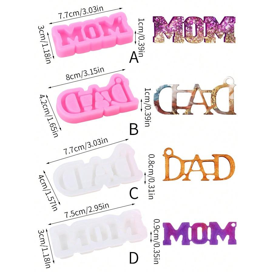 Shiny Glossy DAD and MOM Letter Style Keychain Mold Fashion Resin Silicone Mould Craft for DIY Pendant Necklace Charms Jewelry Making Tools