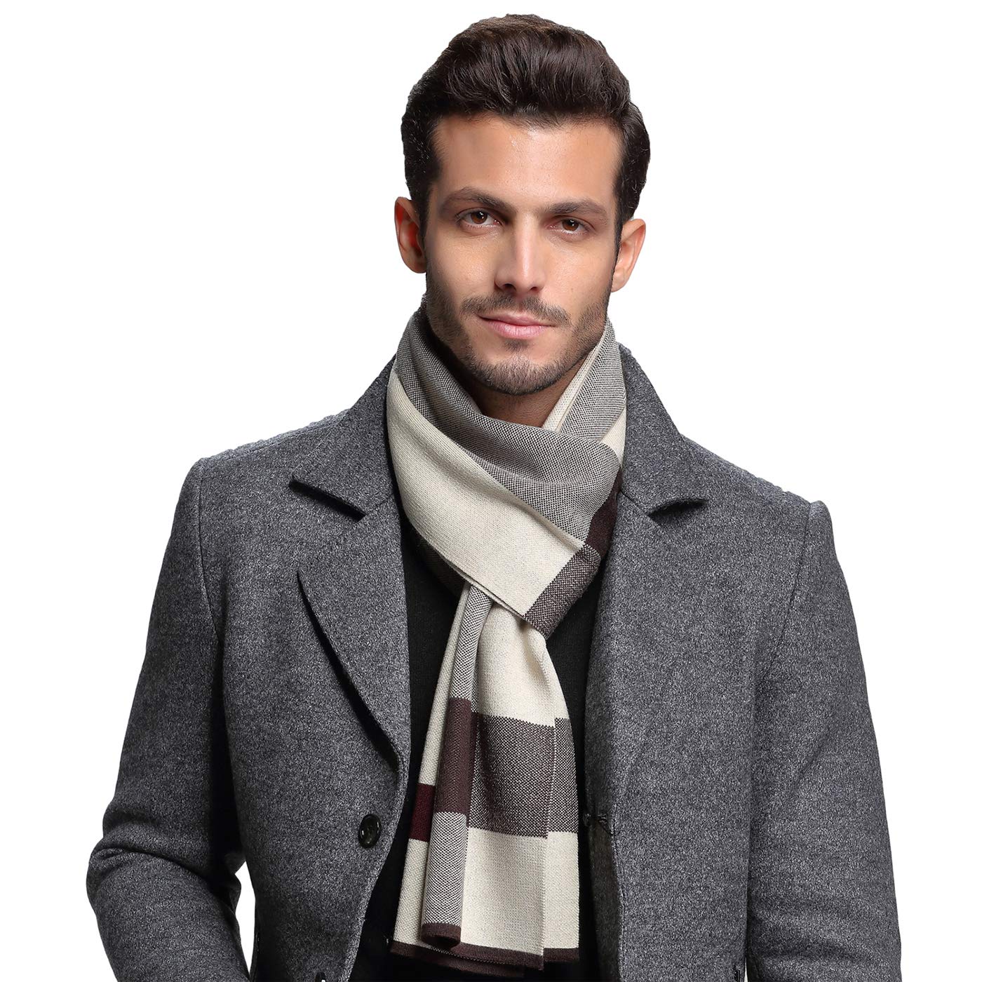 

Мужской шерстяной шарф RIONA, крупный полосатый, стильный и теплый для осени и зимы