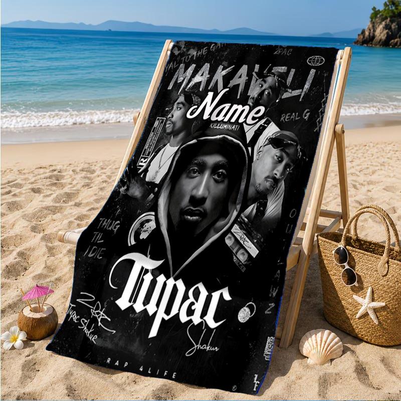 Custom Name RIP Tupac: Legacy Lives Heart In Space Adventure Microfiber Beach Towel, Lightweight for Summer Travel, Swimming Pool Fan Gift