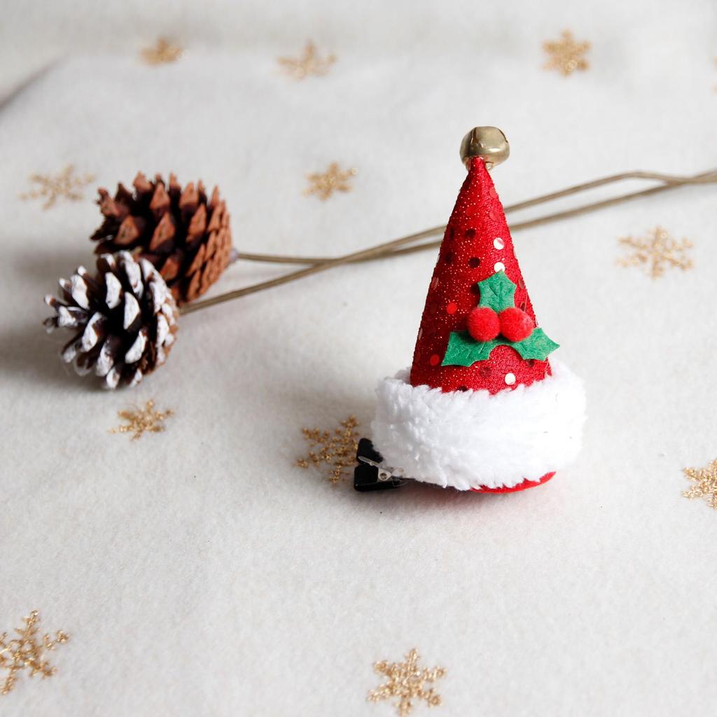 2025 Holiday Bestseller: Christmas Jingle Bell Top Hat Hair Clip with Snow White Plush and Leaves