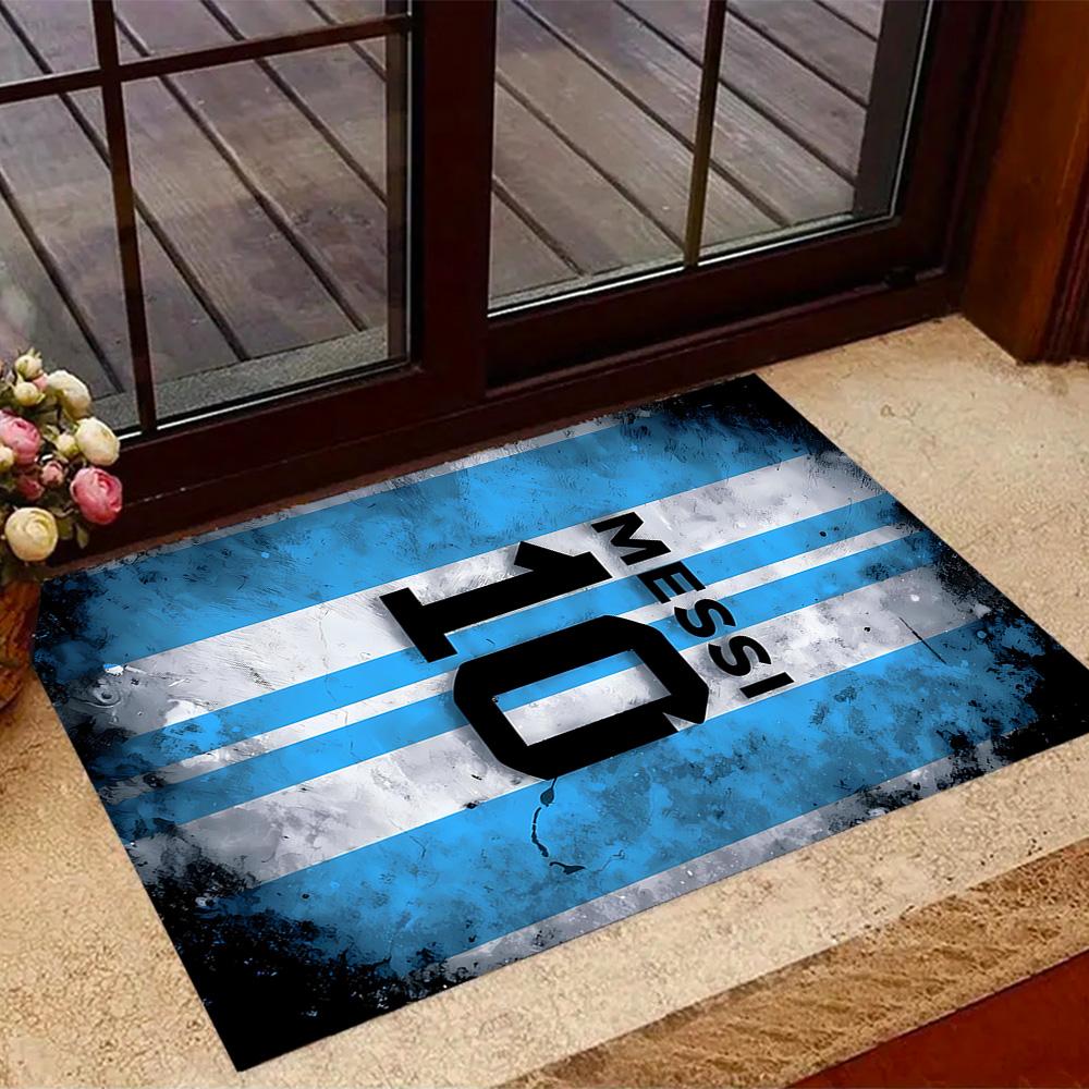 Messi palikimas futbolo tematikos neslystančiuose kilimėliuose - Poliesterio namų dekoras, tinkamas miegamiesiems, svetainėms, prieškambariams, studijoms ir dekoracijoms