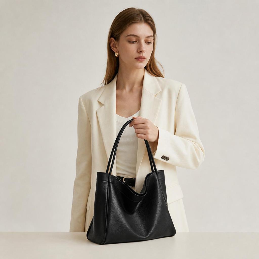 Trendy British-Style PU Leather Tote: Large Capacity, Versatile Commuter Shoulder Bag