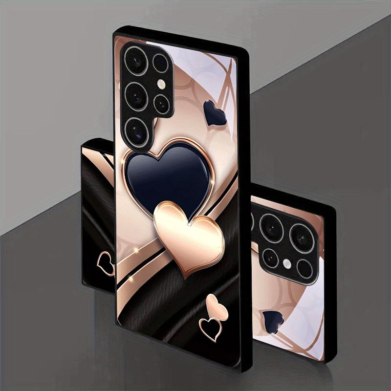 Pink gold heart-shaped patterned glass phone case suitable for Samsung Galaxy S26 S25 S24 S22 S21 S20 FE Ultra Plus5G anti drop
