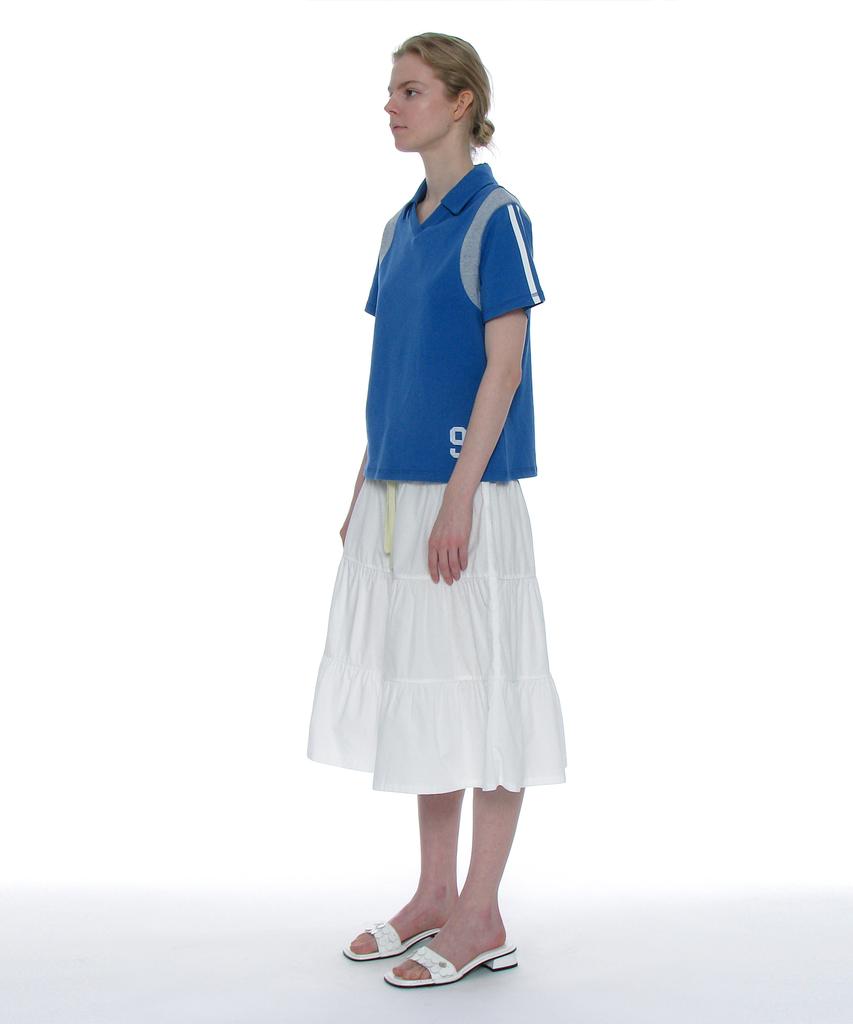 PARTIMENTO WOMEN Numbering Applique V-Neck Polo_Blue