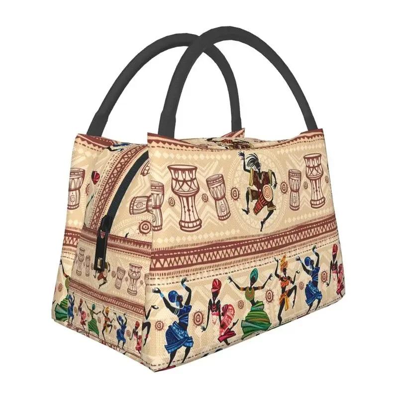African Elements Pattern Insulated Lunch Bags Women Africa Culture Lunch Container for Outdoor Picnic Storage Meal Food Box